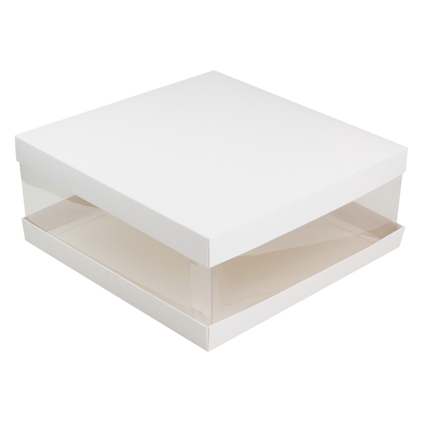 Коробка для торта прозрачная 300 x 300 x 120 мм, белая, I Love Bake