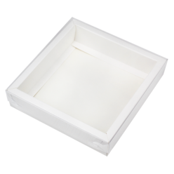 Коробка для десертов / клубники в шоколаде с прозрачной крышкой 150 х 150 х 35 мм, белая, I Love Bake