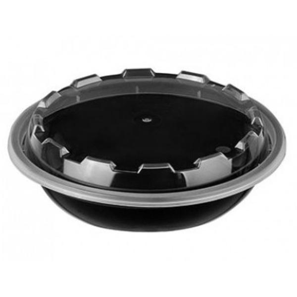 Контейнер для салатов / боулов пластиковый круглый 360 мл, с крышкой, черный