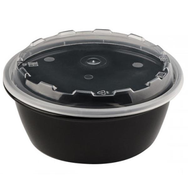 Контейнер для салатов / боулов пластиковый круглый 950 мл, с крышкой, черный