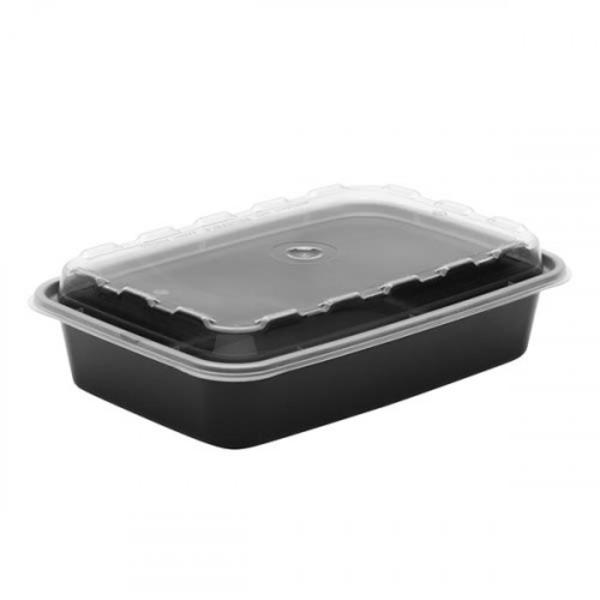 Контейнер для салатов / боулов пластиковый прямоугольный 830 мл, с крышкой, черный