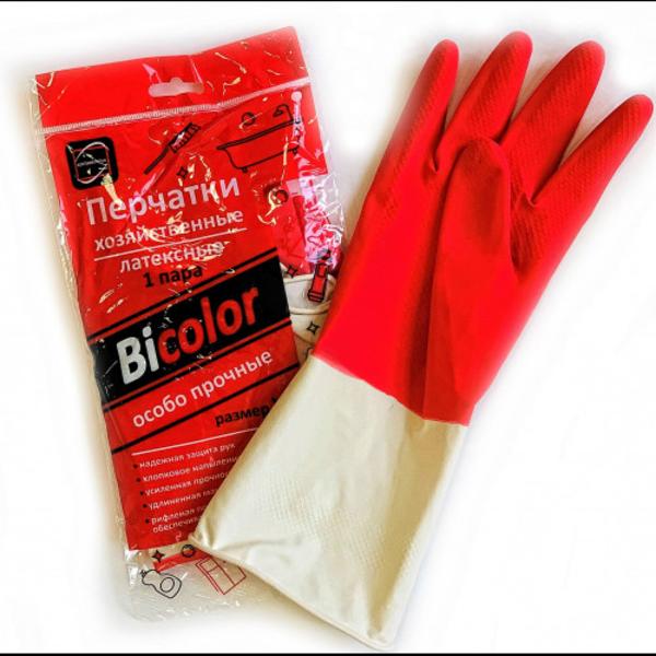 Перчатки хозяйственные с напылением Bi-Color красно-белые L