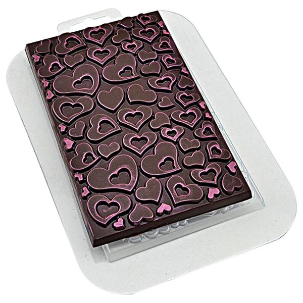Форма для шоколада Плитка В Сердечках, размер ячейки: 95 x 160 x 7 мм