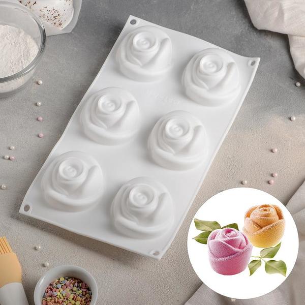 Силиконовая форма для муссовых тортов Розы 6 ячеек, 30 х 17 х 6 см