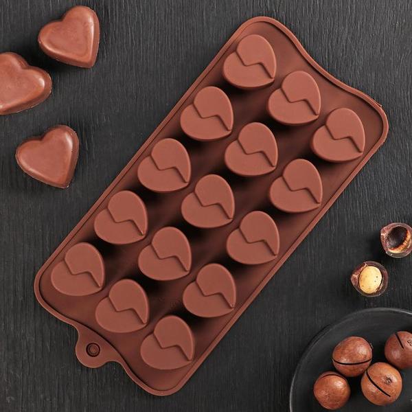 Форма для шоколада Сердце 15 ячеек, 22 х 10,5 х 1 см