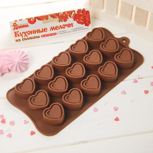 Форма для шоколада Сердце 15 ячеек, 22 х 10,5 х 1,7 см