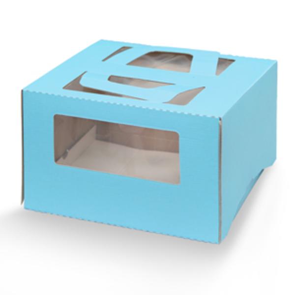 Коробка для торта и десертов с окном и ручками 21 х 21 х 12 см синяя