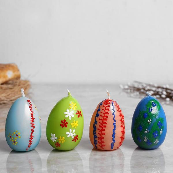 Свеча пасхальная Яйцо разноцветное малое, с деколью, разноцветная