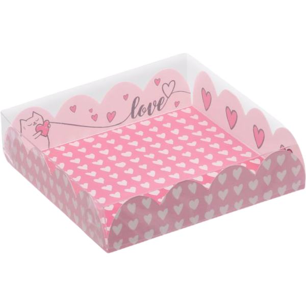 Коробка для кондитерских изделий с PVC-крышкой Love, 13 × 13 × 3 см
