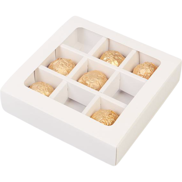 Коробка для конфет, 9 ячеек, белая, 14,5 х 14,5 х 3,5 см
