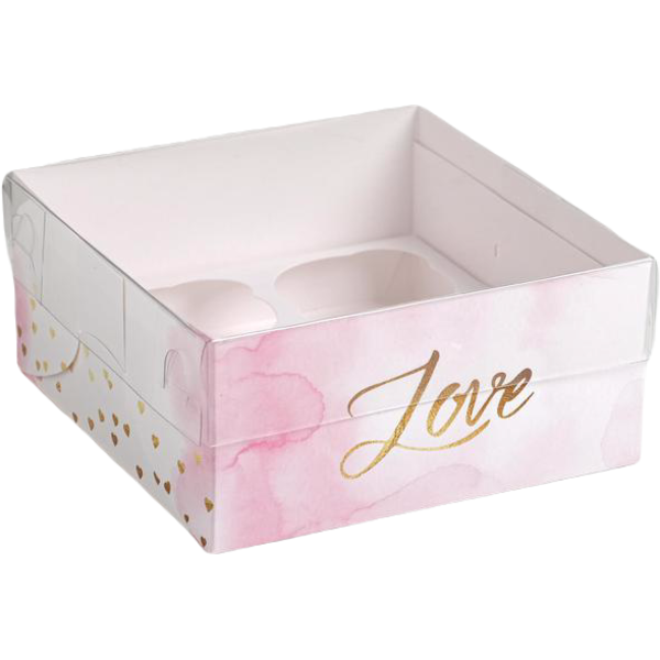 Коробка на 4 капкейка Love, 16 × 16 × 7.5 см 3822485