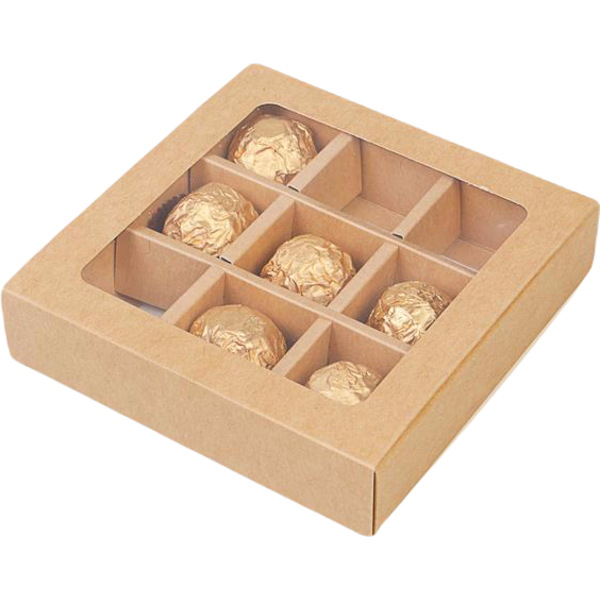 Коробка для конфет, 9 ячеек,  крафт, 14,5 х 14,5 х 3,5 см