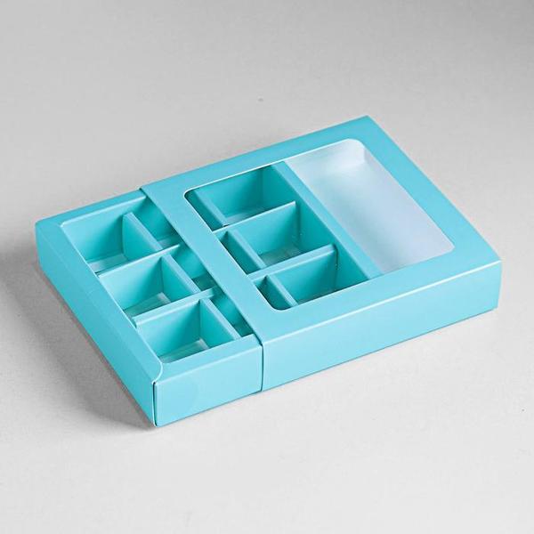 Коробка для конфет, 9 ячеек, голубая, 14,5 х 14,5 х 3,5 см