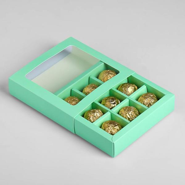 Коробка для конфет, 9 ячеек, мятный, 14,5 х 14,5 х 3,5 см