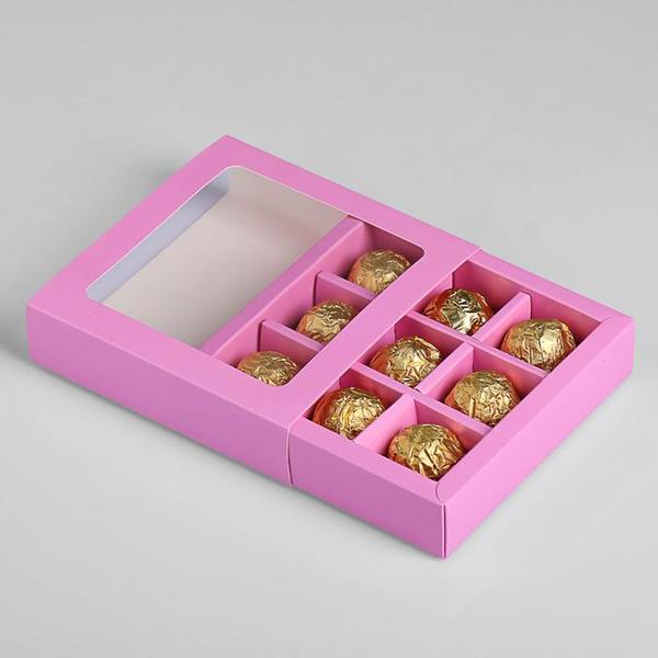 Коробка для конфет, 9 ячеек, сиреневая, 14,5 х 14,5 х 3,5 см