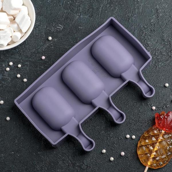 Форма для леденцов и мороженого Эскимо волна 3 ячейки, 19,4 × 13 см