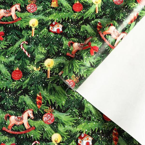 Бумага упаковочная глянцевая Новогодняя елка, 70 × 100 см