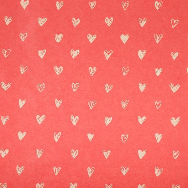 Бумага крафтовая Сердечки красный фон, 50 x 70 см