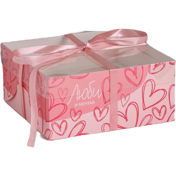 Коробка на 4 капкейка Люби и мечтай, 16 × 16 × 7.5 см