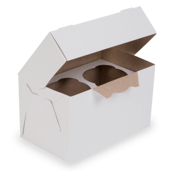 Коробка на 2 капкейка с окном, 2-х сторонняя (белая с ламинацией / крафт)