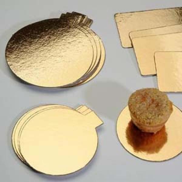 Подложка золотая для пирожных 8 см с держателем, 0,8 мм, 100 шт, forGenika