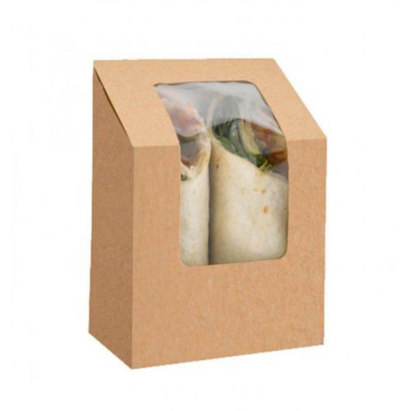 Коробка для десертов и сэндвичей крафт с окном 9 х 5 х 13 см, внутри ламинация