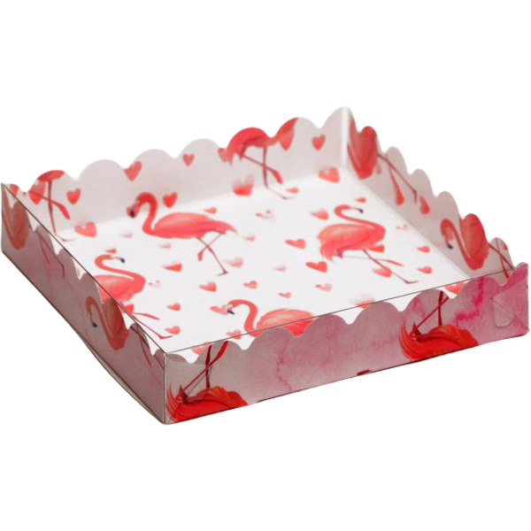 Коробочка для печенья с PVC крышкой, "Фламинго", белый, 15 х 15 х 3 см 5540484