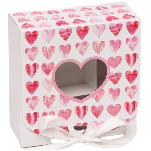 Подарочная коробка сборная с окном Сердечки, 11,5 х 11,5 х 5 см