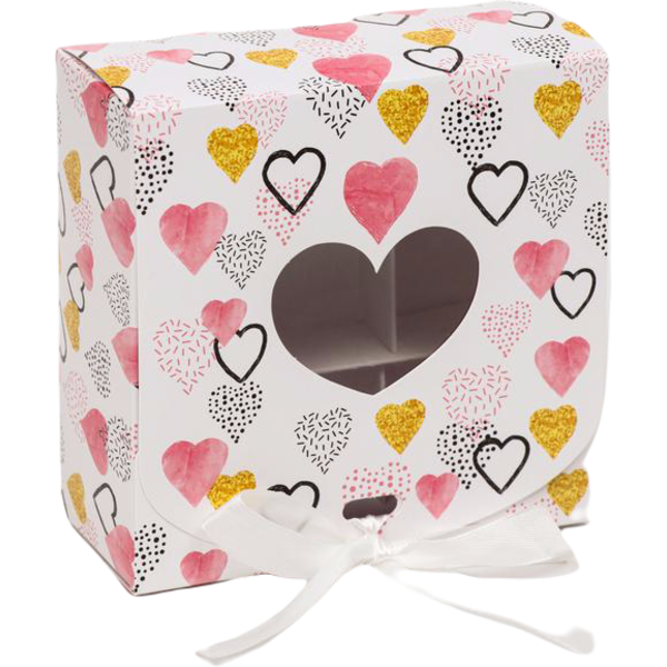 Подарочная коробка сборная с окном Разноцветные сердечки, 11,5 х 11,5 х 5 см