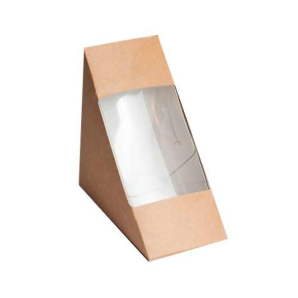 Коробка для сэндвичей с окном крафт 13 х 13 х 4 см, внутри ламинация