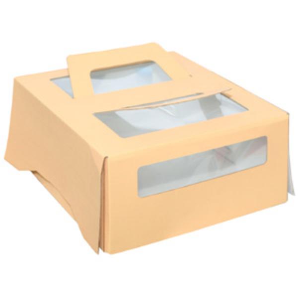 Коробка для торта с окном и ручками 26 х 26 х 13 см персиковая