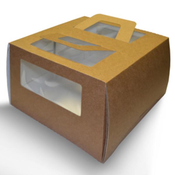 Коробка для торта с окном и ручками 26 х 26 х 13 см крафт
