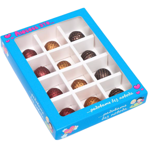Коробка для конфет, 12 шт, "Любовь-это…", голубая, 19 х 15 х 3,6 см