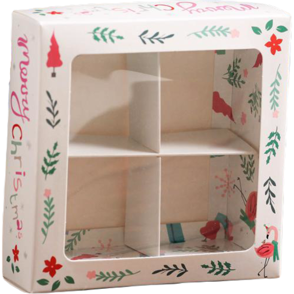Коробка для конфет 4 шт Новогодний Фламинго, 12,6 х 12,6 х 3,5 см