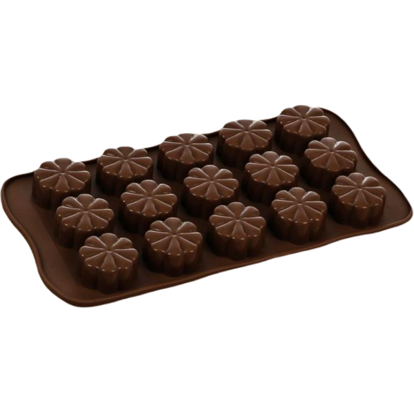 Силиконовая форма для шоколада 21 х 10 см, цветочки 15 ячеек