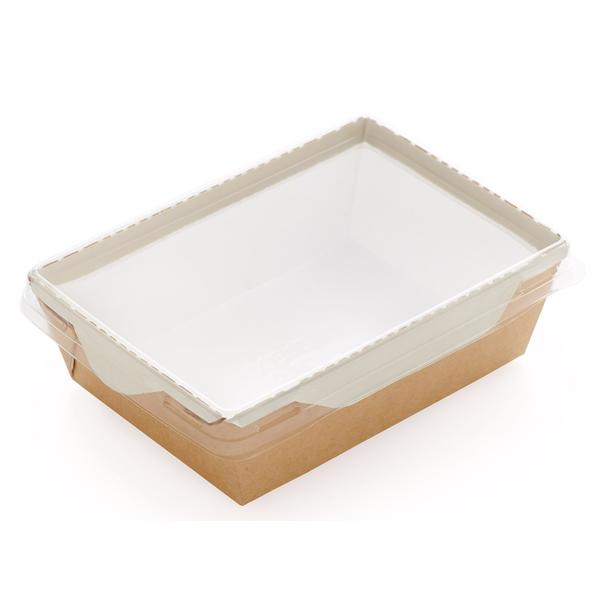 Коробка для салатов / десертов / суши с крышкой 500 мл, 140 x 105 x 45 мм, белая/крафт