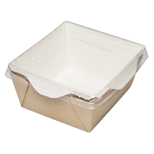Коробка для салатов / десертов / суши с крышкой 350 мл, 100 х 85 х 55 мм, крафт/белая