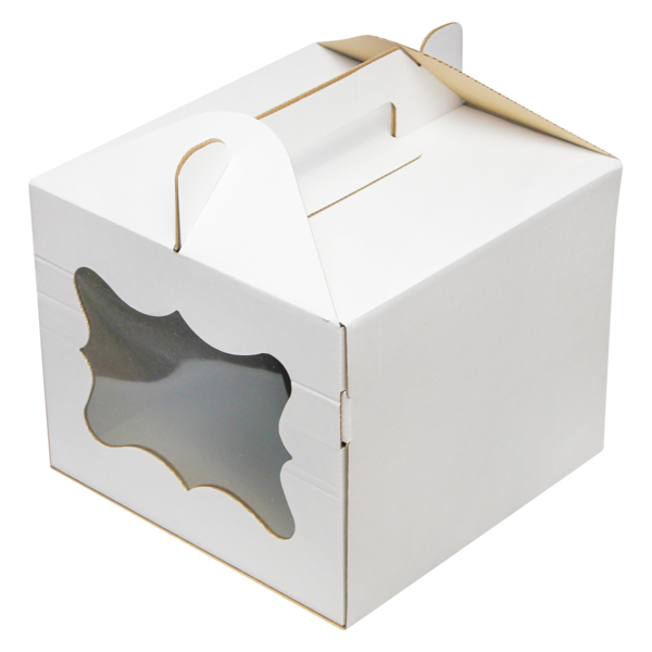 Коробка для торта (гофрокартон) с ручкой и боковым окном, 240 x 240 x 200 мм, белая