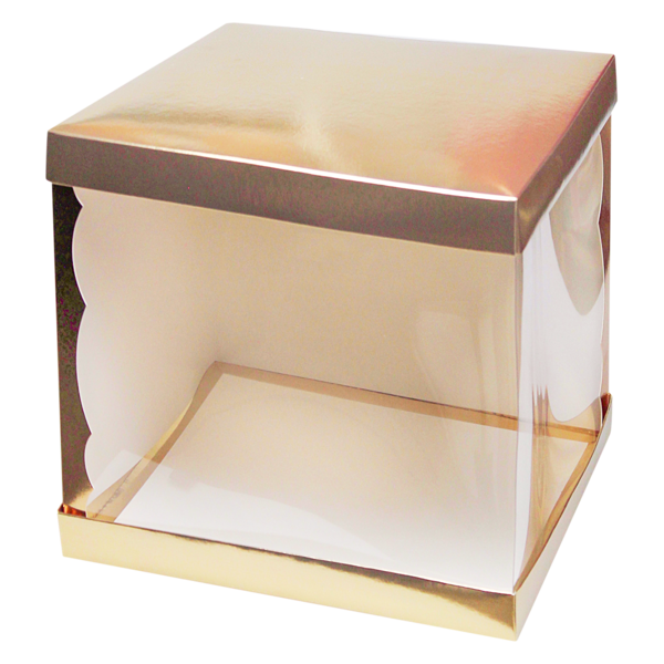 Коробка для торта прозрачная, 300 x 300 x 240, золотая