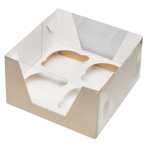 Коробка для капкейков на 4 шт. прозрачная, 160 x 160 x 95, крафт