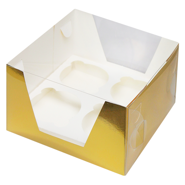 Коробка для капкейков на 4 шт. прозрачная, 160 x 160 x 95, золото