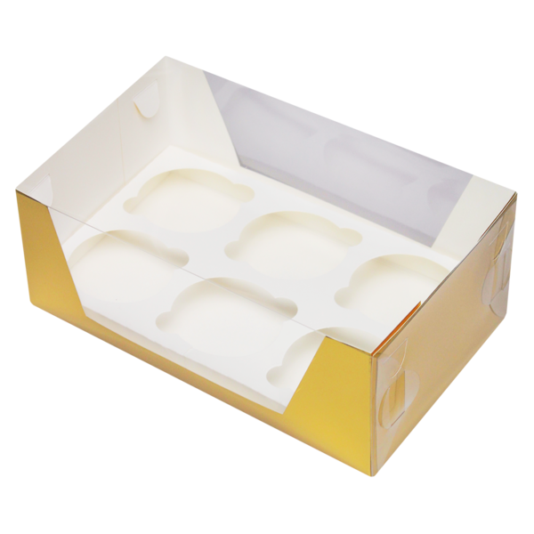 Коробка для капкейков на 6 шт. прозрачная, 235 x 160 x 95, золотая