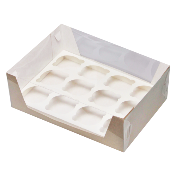 Коробка для капкейков на 12 шт. прозрачная, 310 x 235 x 95, крафт