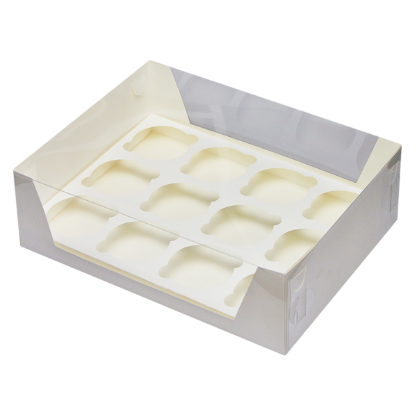 Коробка для капкейков на 12 шт. прозрачная, 310 x 235 x 95, белая
