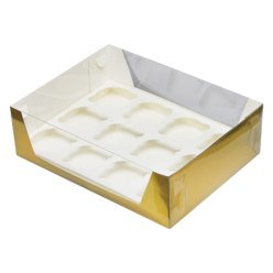 Коробка для капкейков на 12 шт. прозрачная, 310 x 235 x 95, золотая, I Love Bake