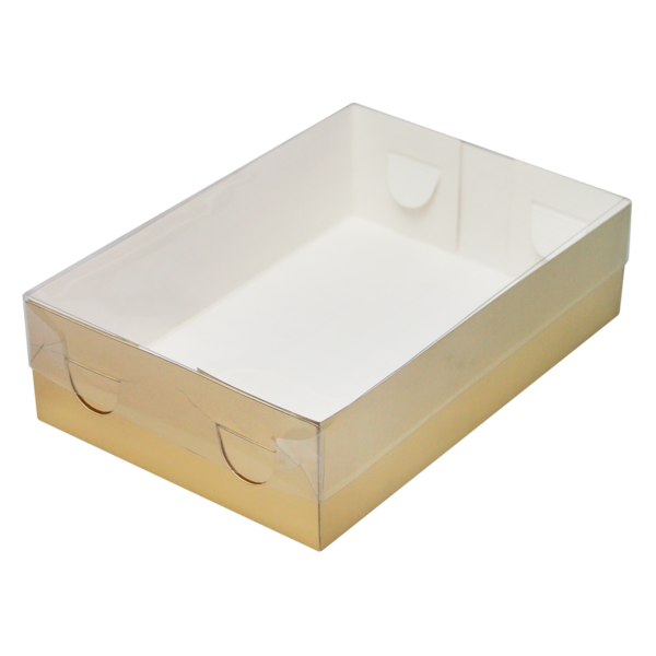 Коробка для кондитерскиx  изделий с прозрачной крышкой, 220 x 150 x 60, золотая