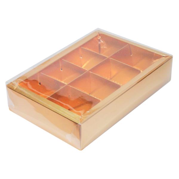 Коробка для десертов на 8 шт. с прозрачной крышкой, 310 x 170 x 50, золотая