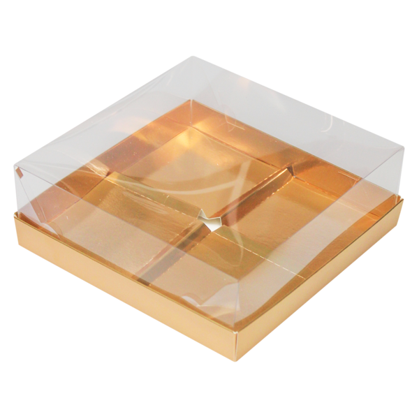 Коробка для пирожны x  на 4 шт. с прозрачной крышкой, 180 x 180 x 65, золотая