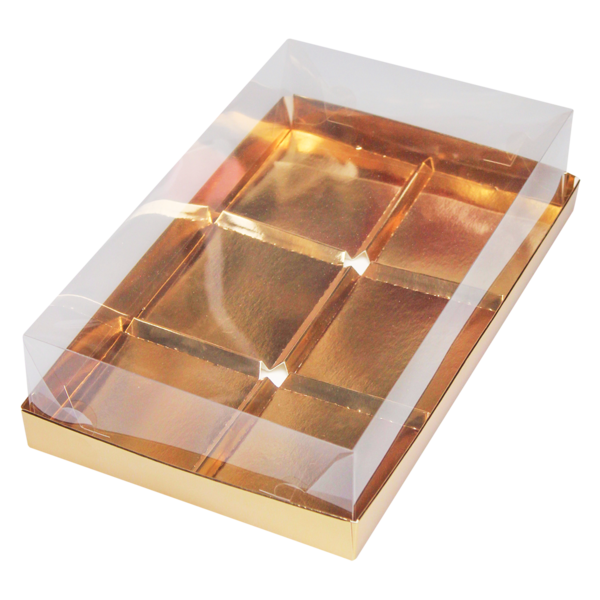 Коробка для пирожны x  на 6 шт. с прозрачной крышкой, 273 x 180 x 65, золотая