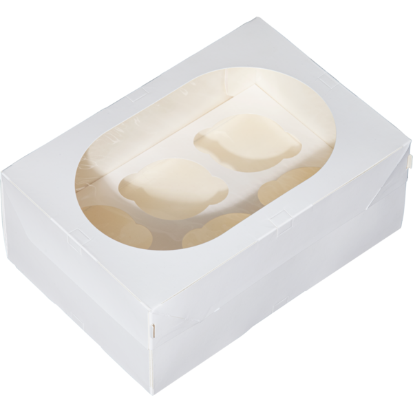 Коробка для  6 капкейков PRO, с окном, белая, ForGenika